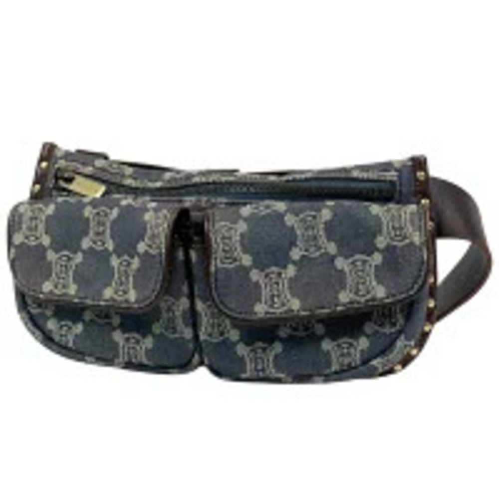 Celine Paris Macadam Body Belt Bum Crossbody Bag Waist Denim Blue Brown